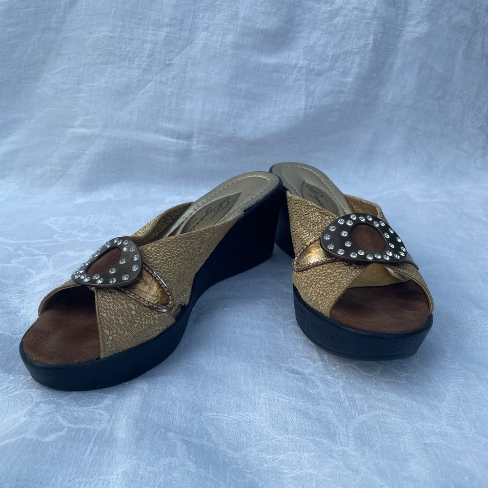 Tan and Black Clogs with Embellished Straps